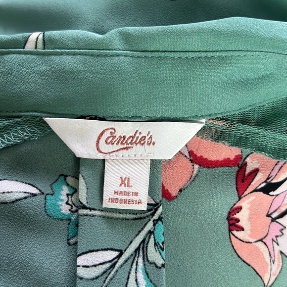 Candie's Mint Green Floral Button Down Blouse Size XL - Picture 11 of 16